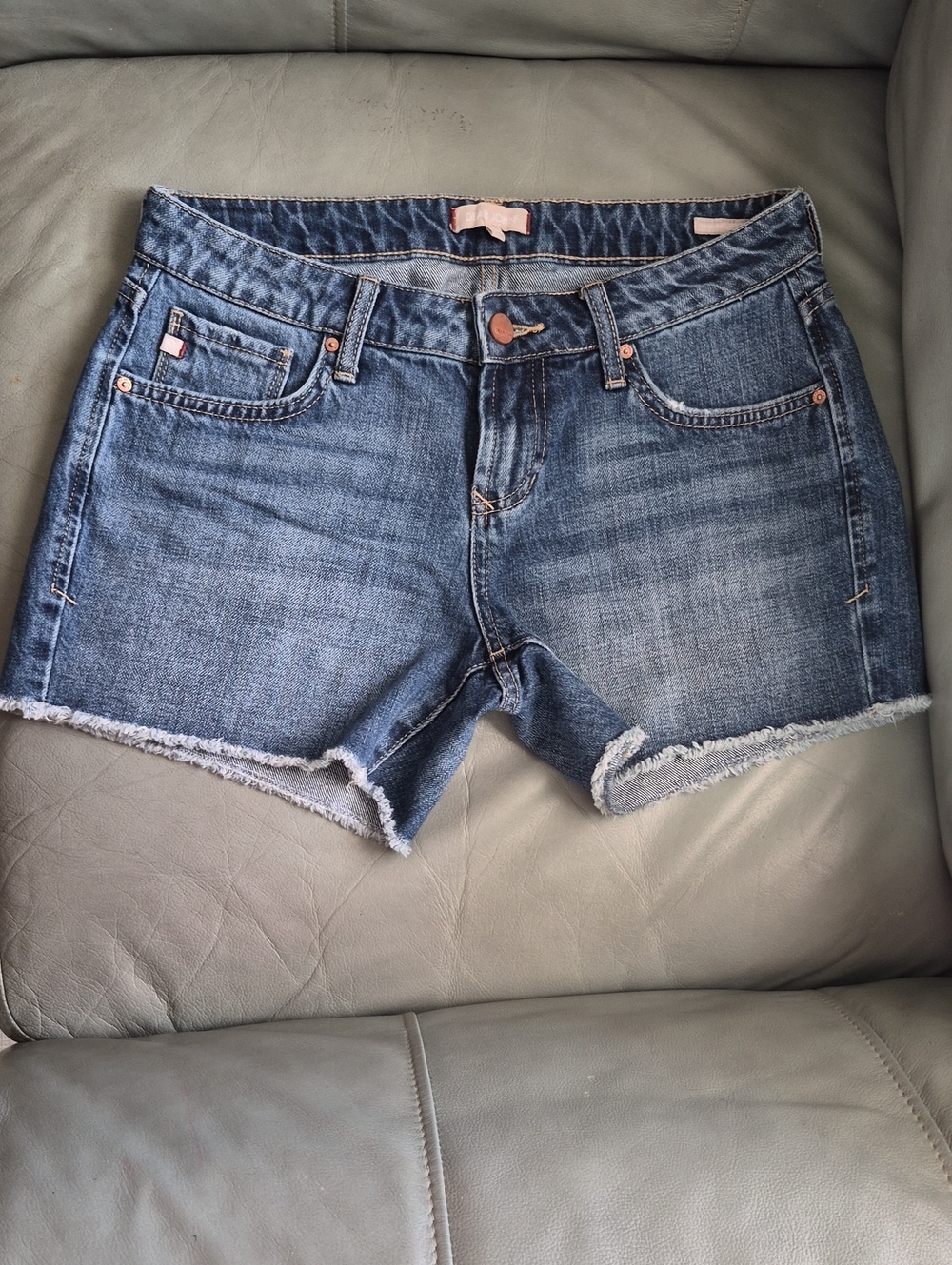 Dear John Blue Denim Frayed Hem Jean Shorts